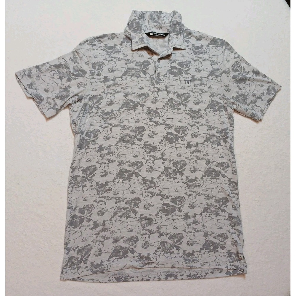 Travis Mathew Private Deck Golf Polo Men Medium Gray Floral Performance Shirt M